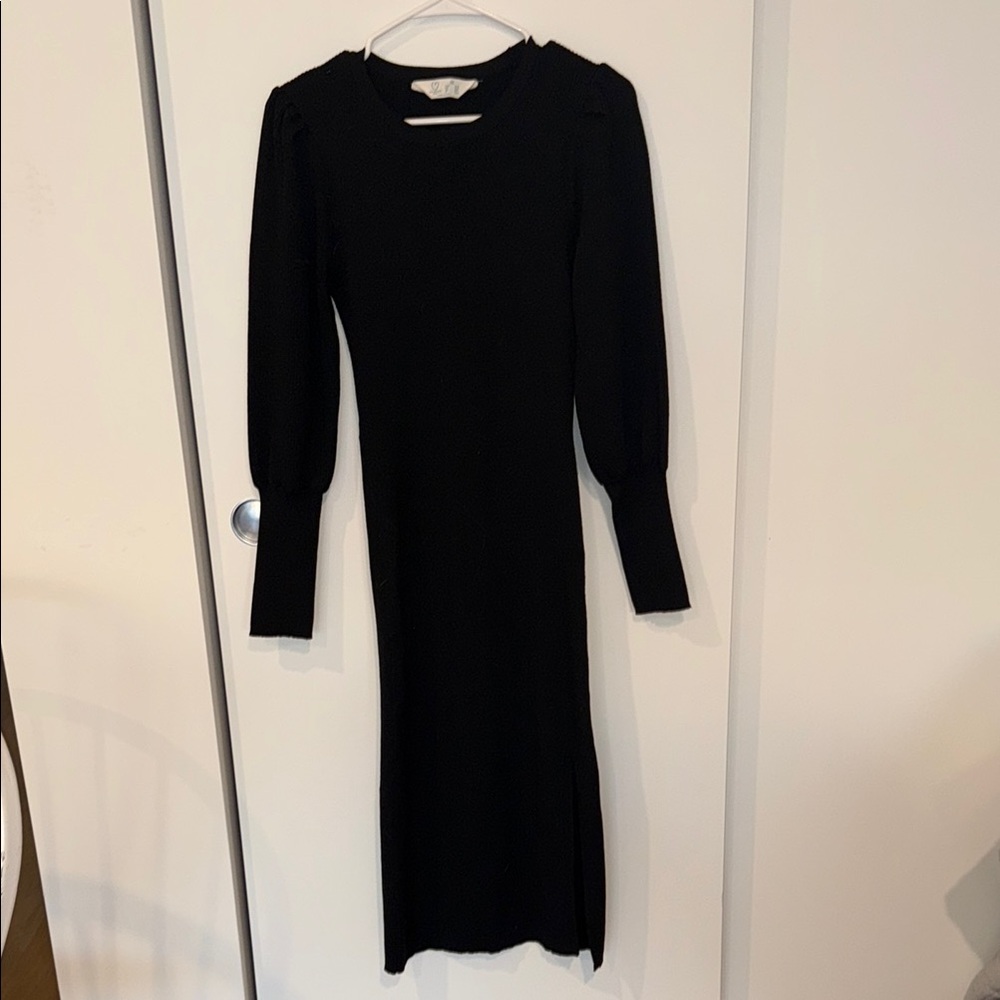 Primark Black Sheath Dress with Bishop Sleeves Crew Neck